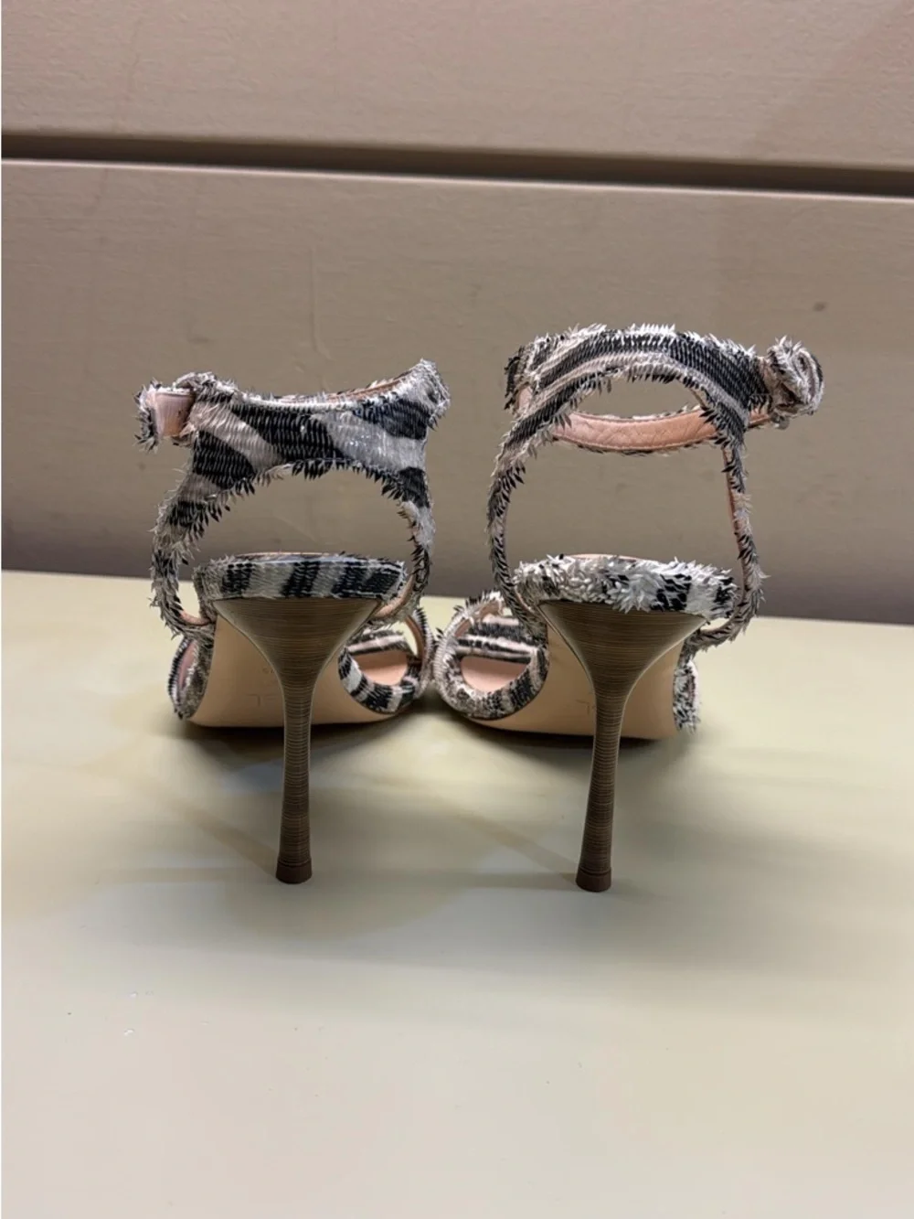 Agl made in Italy Black and White Zebra-Print Open-Toe Ankle-Strap Heels